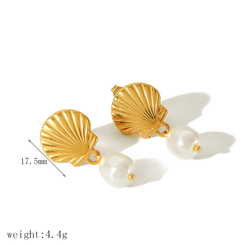 Women's Fashion Shell Pearl Gold Summer Stainless Earrings