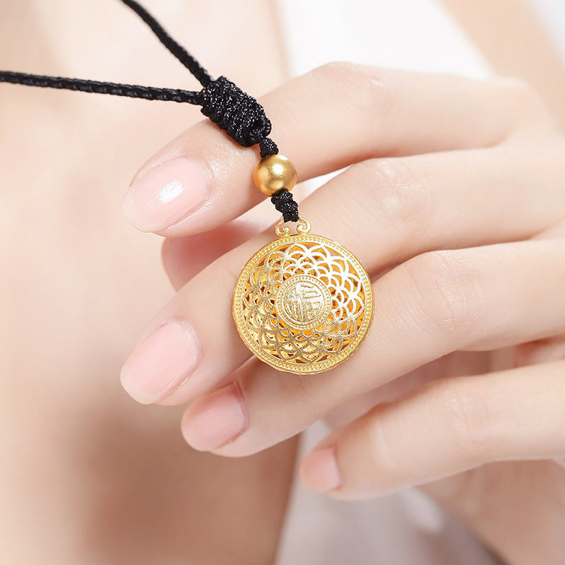 Gold Eight Treasures Fu Character Lotus Pendants