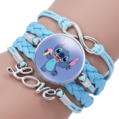 Cartoon Star Stitch Time Stone Leather Bracelets