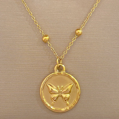 Steel Round Butterfly Minimalist Furnace Real Gold Female Clavicle Necklaces