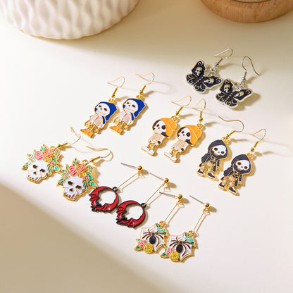 Halloween Fashion Creative Painting Oil Flower Skull Earrings