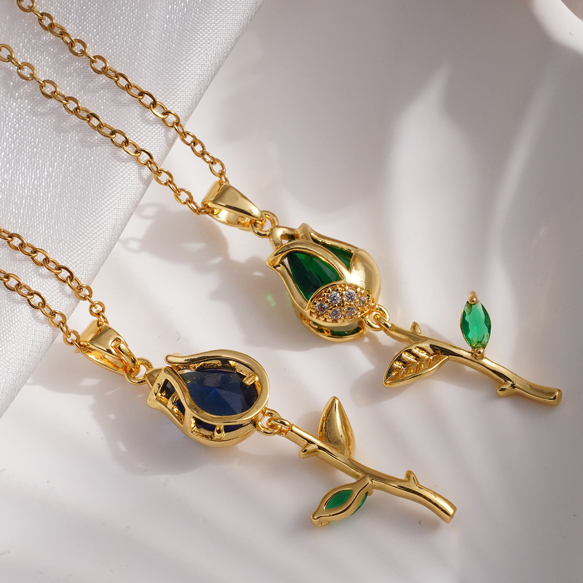 Steel Female Gold Opal Tulip Design Necklaces