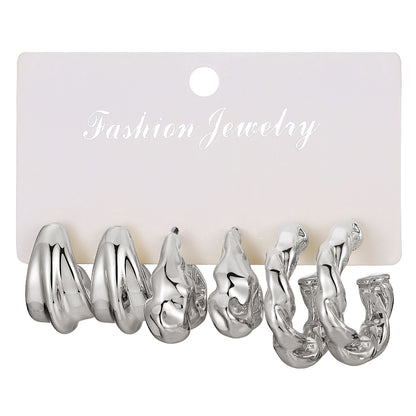 Type Irregular Card Set White Gold Color Earrings