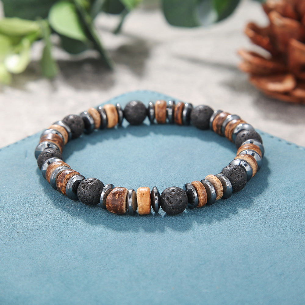 Women's & Men's Natural Haematite Volcanic Rock Elastic Simple Bracelets