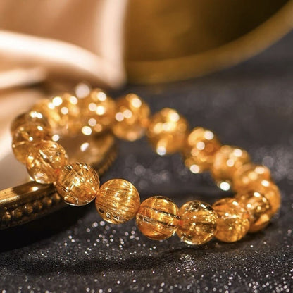 Rutilated Quartz Female Round Beads Couple Bracelets