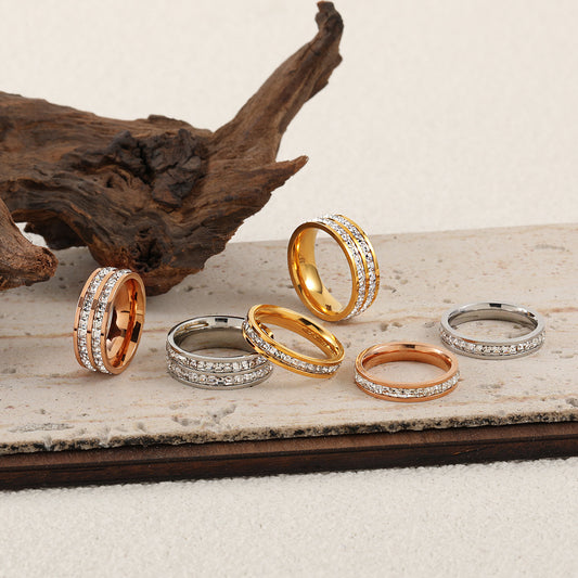 Fashion Starry Square Diamond Unique Gold-plated Titanium Rings