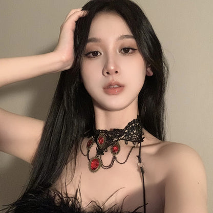 Gemstone Rose Accessories Female Dark Style Light Luxury Minority Necklaces