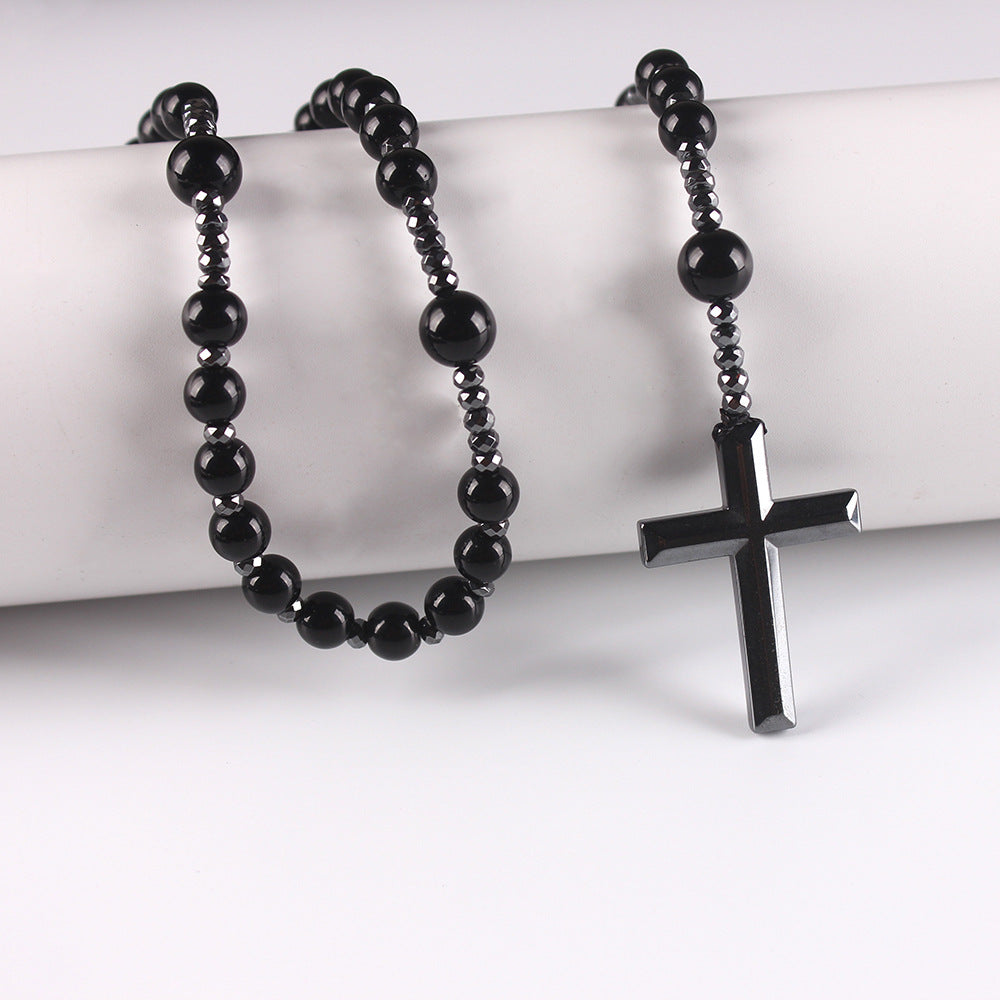 Men's Summer Black Natural Round Beads Long Chain Necklaces