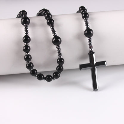 Men's Summer Black Natural Round Beads Long Chain Necklaces