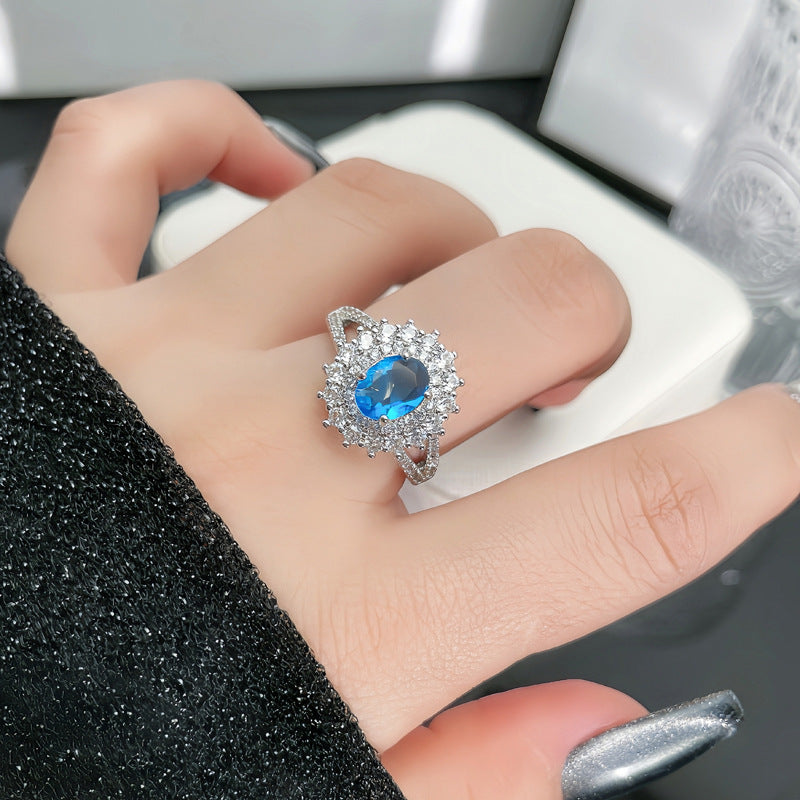 Aquamarine Zircon Light Luxury Graceful Personality Open Rings