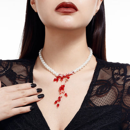 Crystal Tassel Bloody Pearl Personality Sweet Cool Necklaces