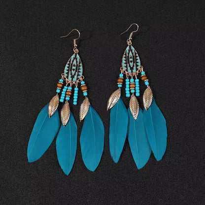 Ethnic Style Long Feather Temperamental Tassels Personality Earrings