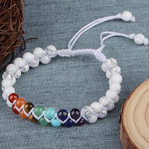 Women's Hand-woven Yoga Inspirational White Turquoise Double Bracelets