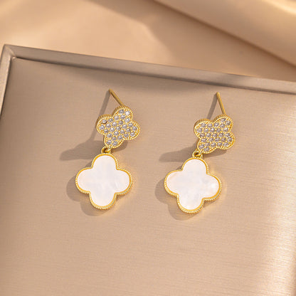 Fashionable Clover Zircon Flower Love Bear Ear Earrings