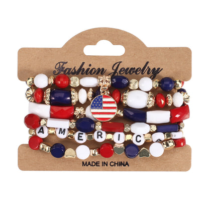 Flag Red White Blue Artificial Crystal Independence Bracelets