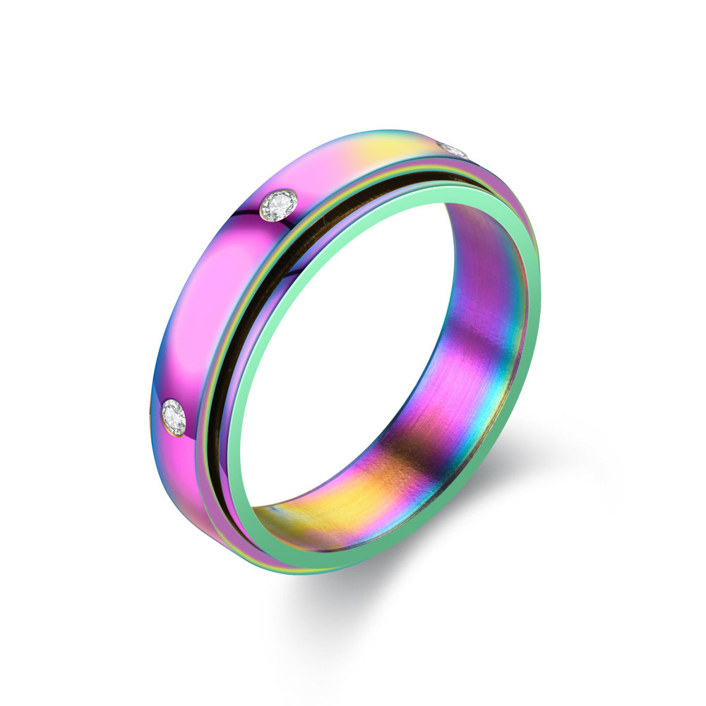 Titanium Steel Rotatable Couple Starry Stainless Rings