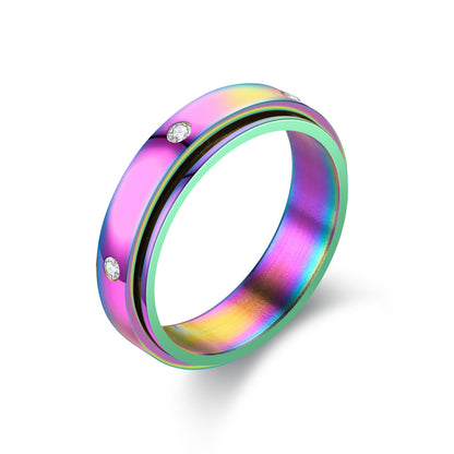 Titanium Steel Rotatable Couple Starry Stainless Rings