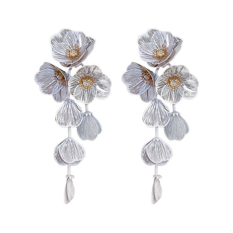 Flower Petal Fringed Fresh Sweet Exaggerated Temperamental Fashion Earrings