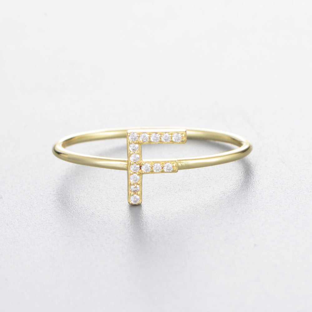 Women's Sier Zircon With English Letters Simple Rings