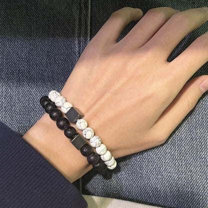 Men's Frosted Wooden Bead Hematite Beaded Suit Bracelets