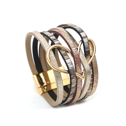 Women's High Quality Leather Fashion Love Heart Color Bracelets