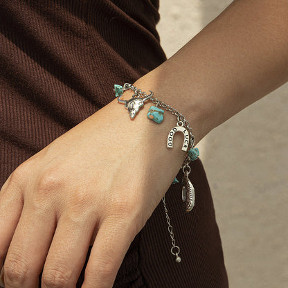 Ethnic Style Imitation Turquoise Cow Head Necklaces