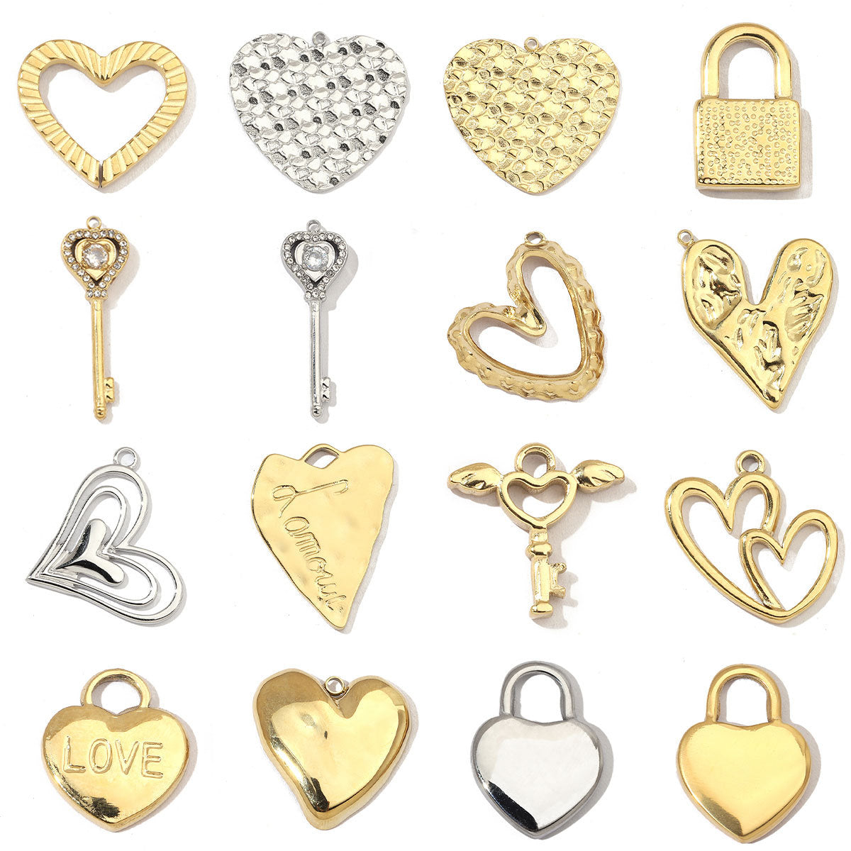 Lock Key Stainless Steel Angel Wings Pendants