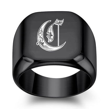 Men's English Initial Letter Titanium Steel Retro Punk Rings