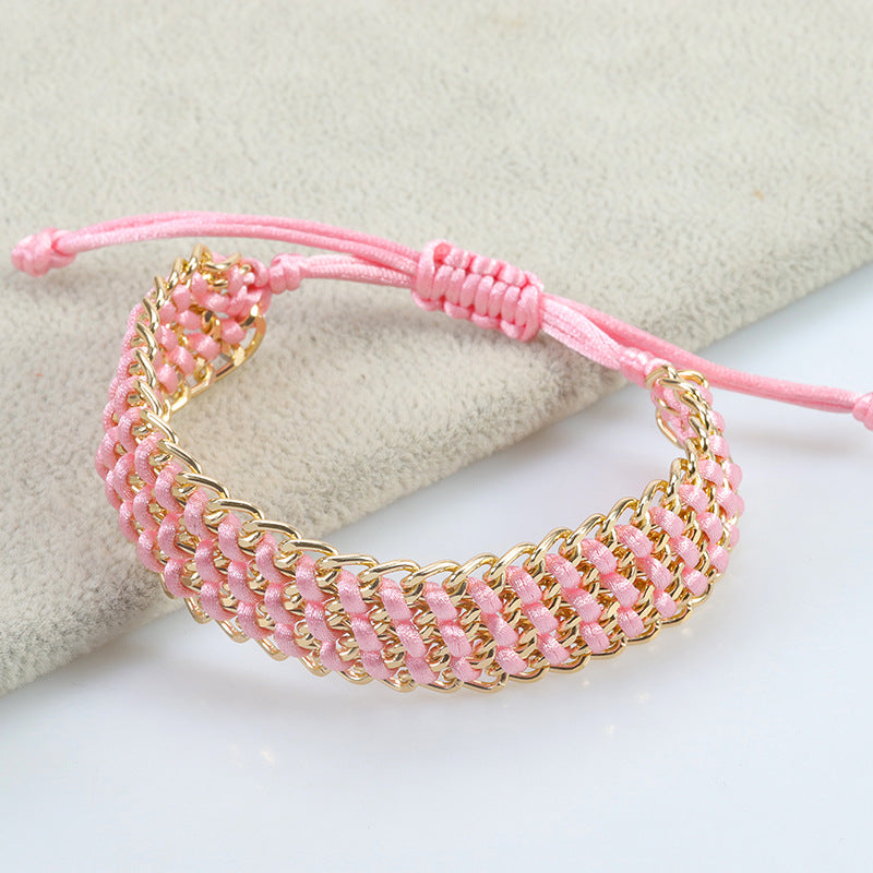 Colorful Chain Woven Wide Body Gold Bracelets