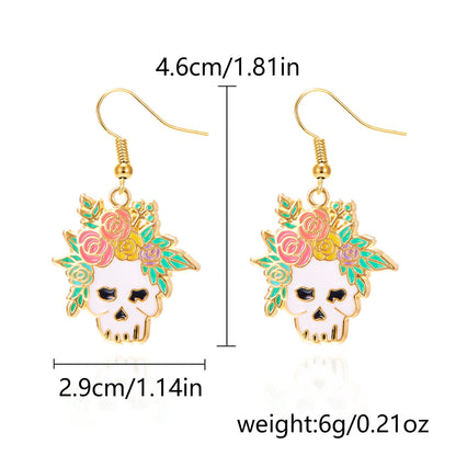 Halloween Fashion Creative Painting Oil Flower Skull Earrings