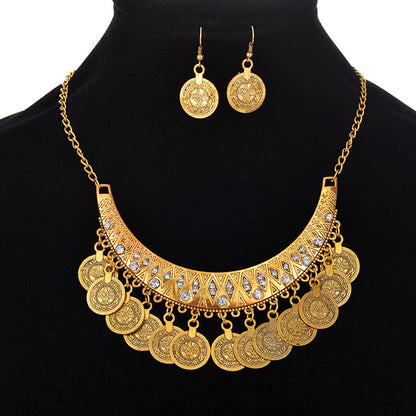 Court Vintage Engraving Rhinestone Coin Tassel Necklaces