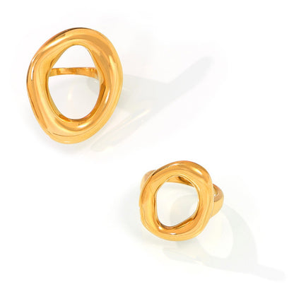 Titanium Steel Gold Plated Geometric Hollow Rings