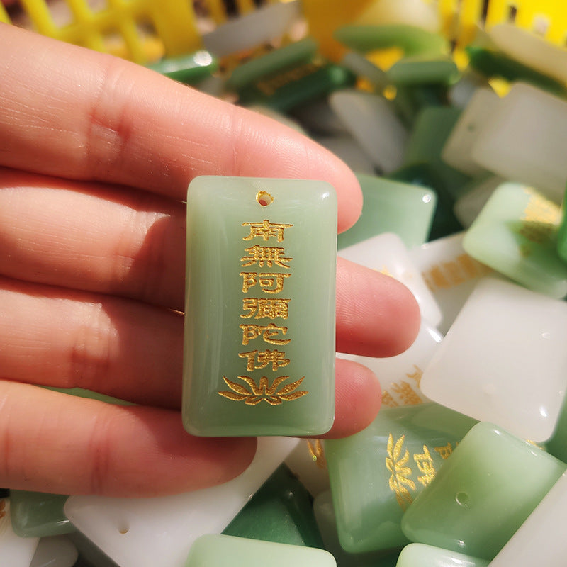 Women's & Men's Emerald White Jade Lucky Amitabha Buddha Crystal Temple Pendants