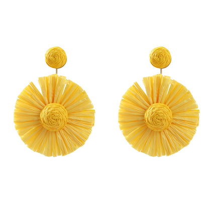 Women's Raffia Round Flower Woven Bohemian Eardrops Earrings