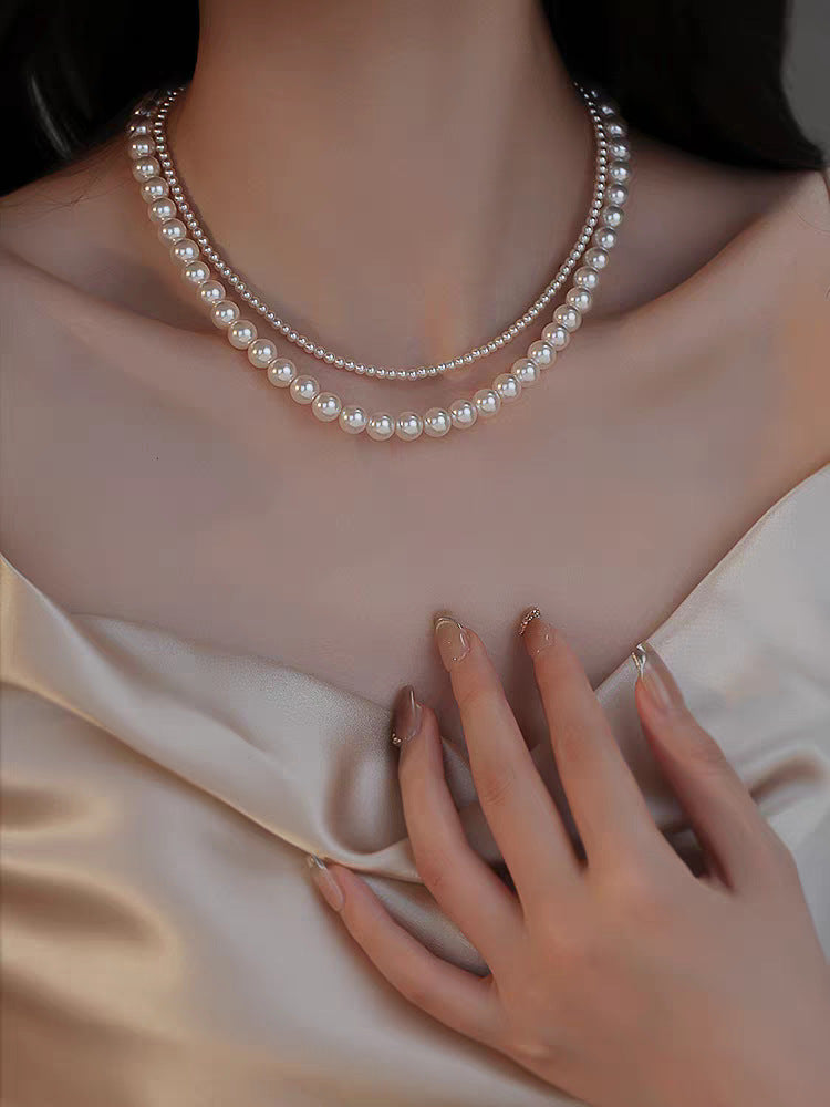 Women's Small Pearl Twin Clavicle Niche French Necklaces