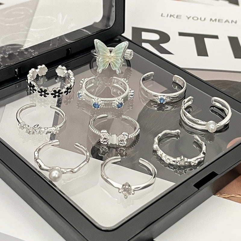White Bow Geometric Open Female Personality Rings