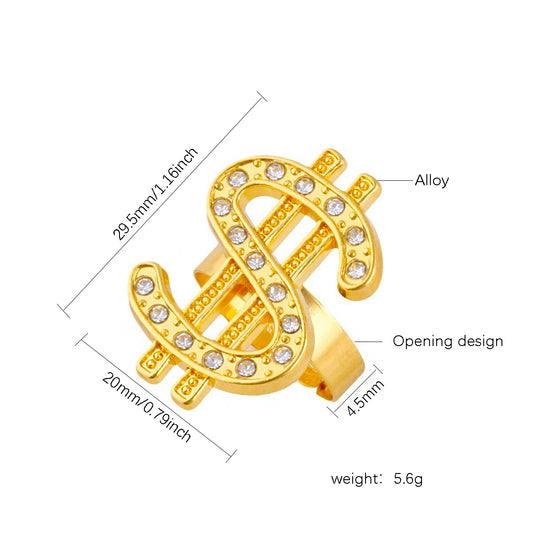 Women's & Men's Hip Hop Dollar Symbol Alloy Live Rings
