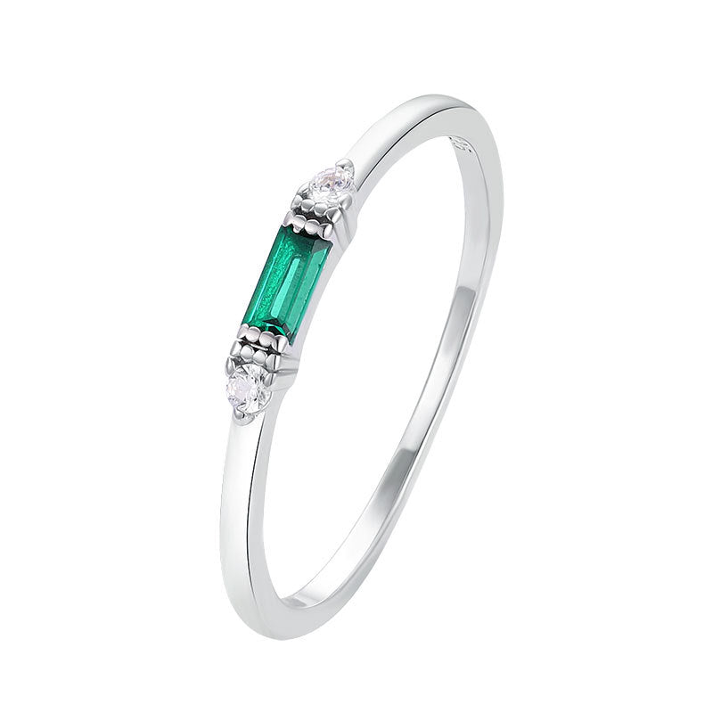 Women's Sterling Sier Emerald Square Zircon Simple Rings