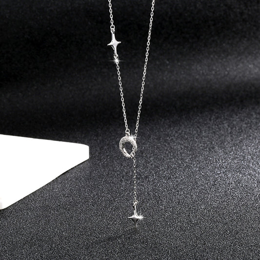 Women's Sterling Sier Frosted Star Moon Tassel High-grade Pendants