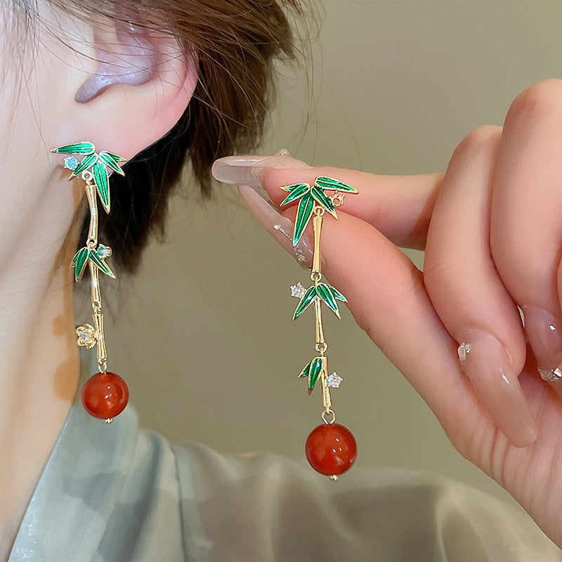 Women's Flower Gourd Pearl Tassel Niche Retro Ear Hook Light Earrings