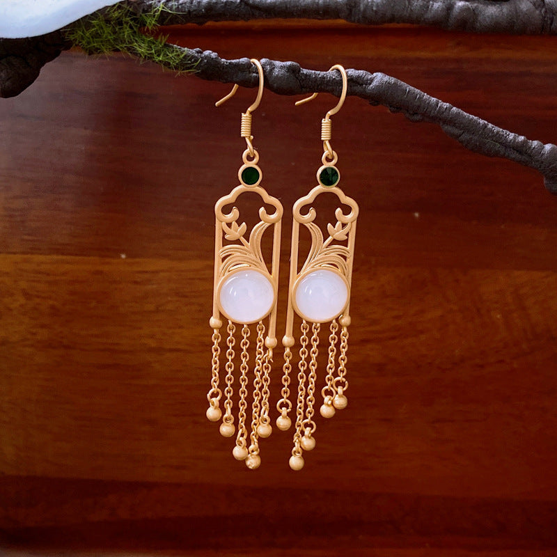 Women's Flower Gourd Pearl Tassel Niche Retro Ear Hook Light Earrings