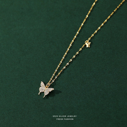 Women's Sterling Sier Diamond Inlaid Butterfly Double Light Necklaces