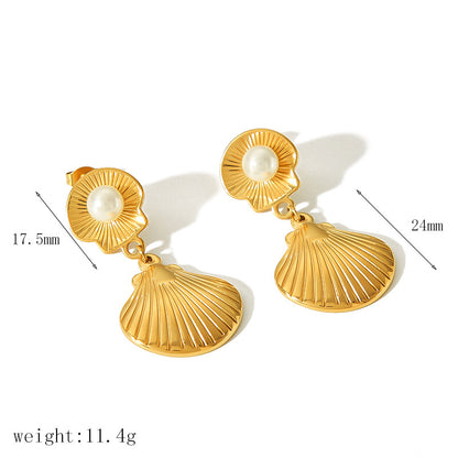 Women's Fashion Shell Pearl Gold Summer Stainless Earrings