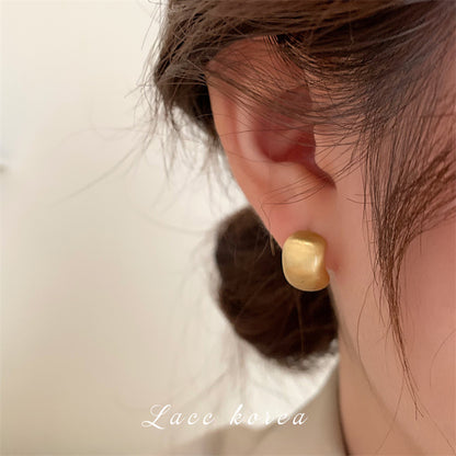 Retro Brushed Craft Gold Small Bean Earrings