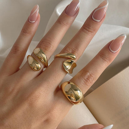 Women's Golden Irregular Opening Niche Trendy Set Graceful Rings