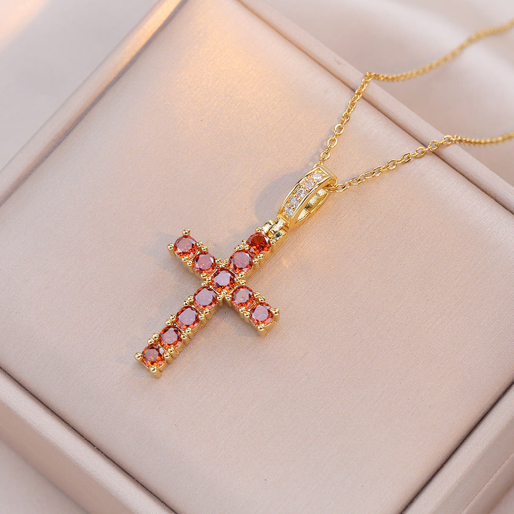 Female Style Ornament Zircon Niche Cross Necklaces