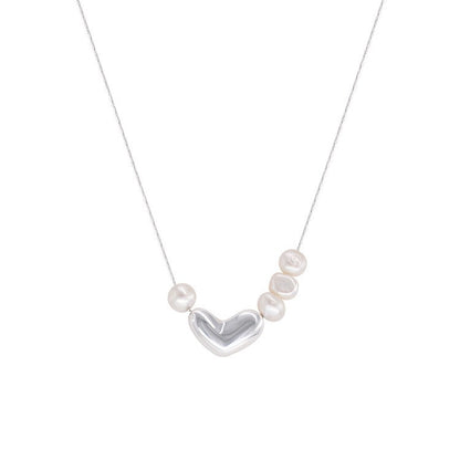 Pearl Three-dimensional Heart-shaped Short Clavicle Chain Daily Necklaces