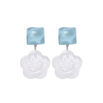 Sier Needle Simple Graceful Transparent Flower Earrings