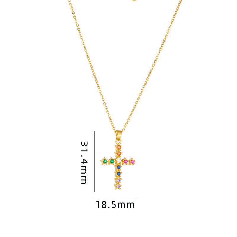 Titanium Steel Female Inlaid Color Zircon Necklaces