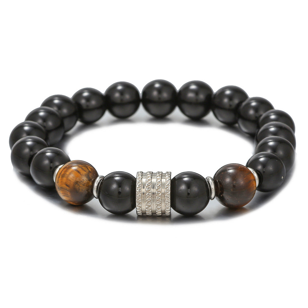 Men's Stainless Steel Tiger Eye Obsidian Bright Black Bracelets